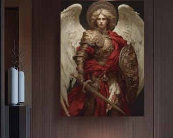 大天使ミカエルのキャンバス壁画、天使とサタンの戦いを描いた