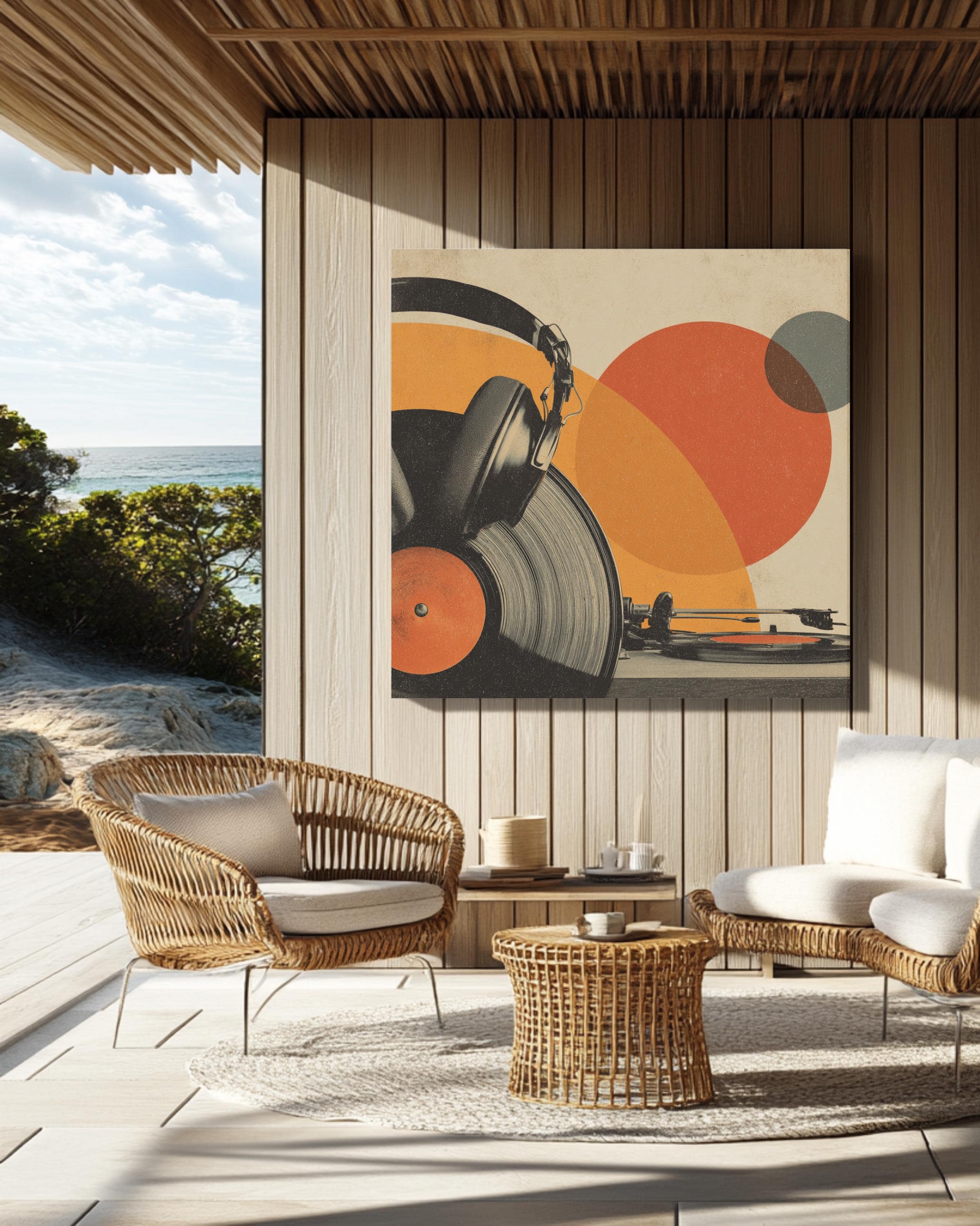 アート・デザイン・音楽 A collection of Antique print in Europe Vintage Music Wall Art Poster Featuring Headphones, Record Player