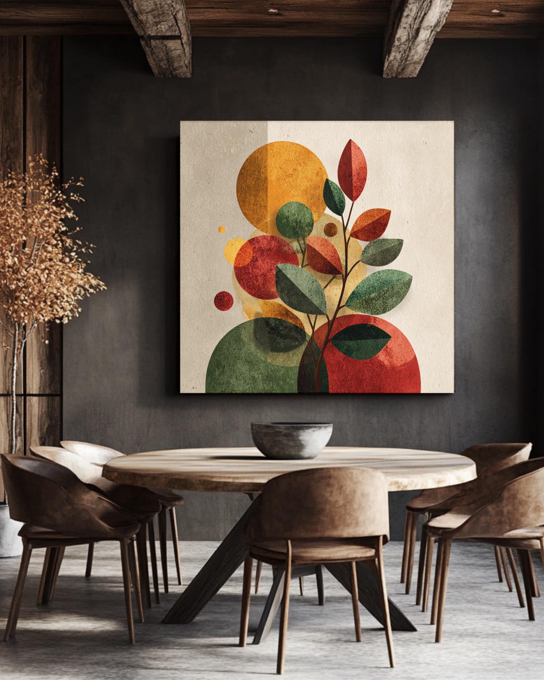 Mid Century Modern Abstract Botanical Art Print, Retro Geometric Leaf ...