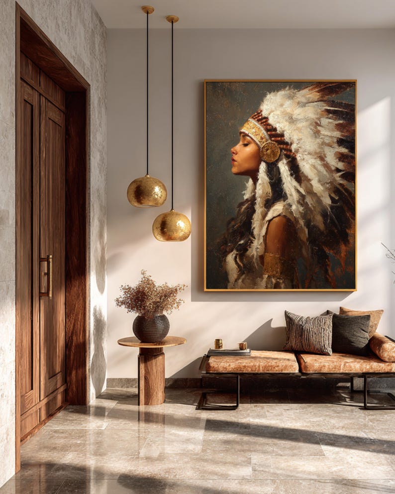 Native American Woman Oil Painting Art Print, Beautiful Portrait With ...