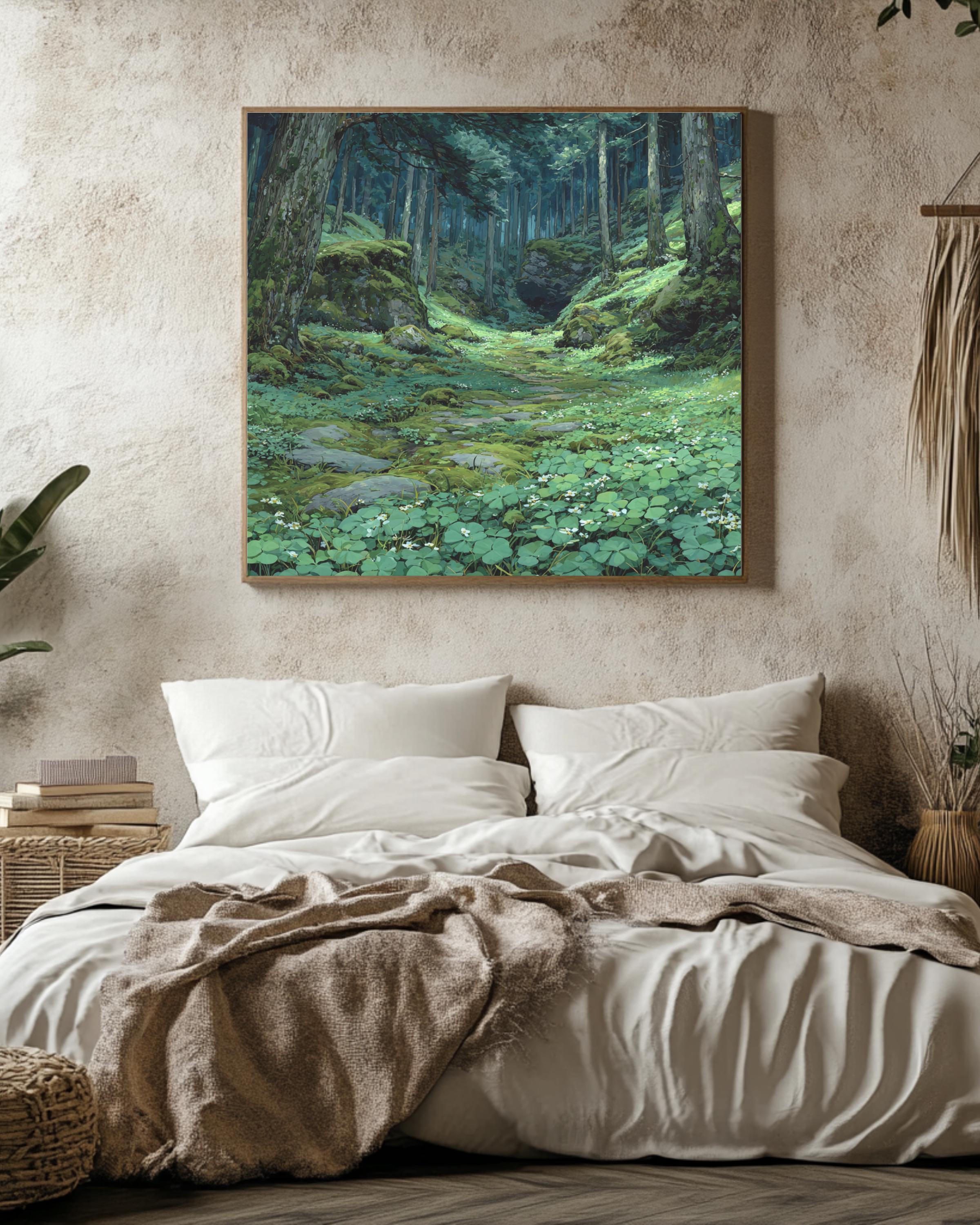 Enchanted Forest Path Wall Art Print, Serene Mossy Woodland Landscape ...
