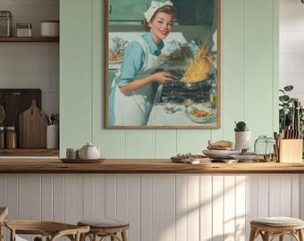 I'm Fine Retro Housewife Poster, Mid-Century Modern Kitchen Art, Vintage Ad Style Canvas Print, Funny Wall Decor