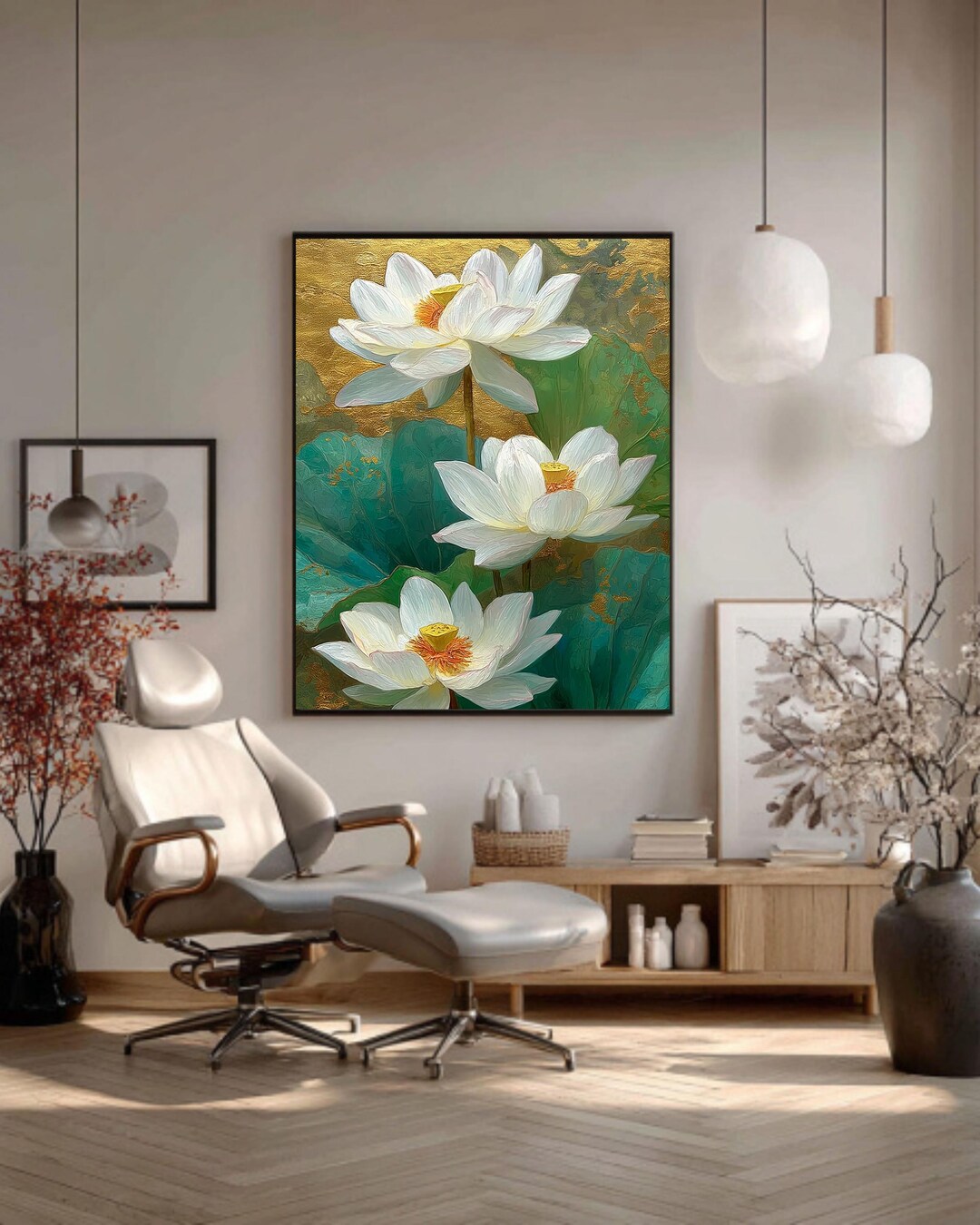 Gold White Lotus Canvas Art Print: Elegant Asian Floral Wall Decor - Etsy