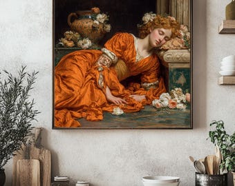 famous painting of woman sleeping in orange dress Woman Reclining Woman Wall Art Orange Dress Art