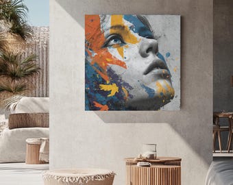 Abstract Woman Portrait Wall Art, Modern Colorful Face Painting Poster, Expressionist Female Canvas Print, Contemporary Pop Art Home Decor
