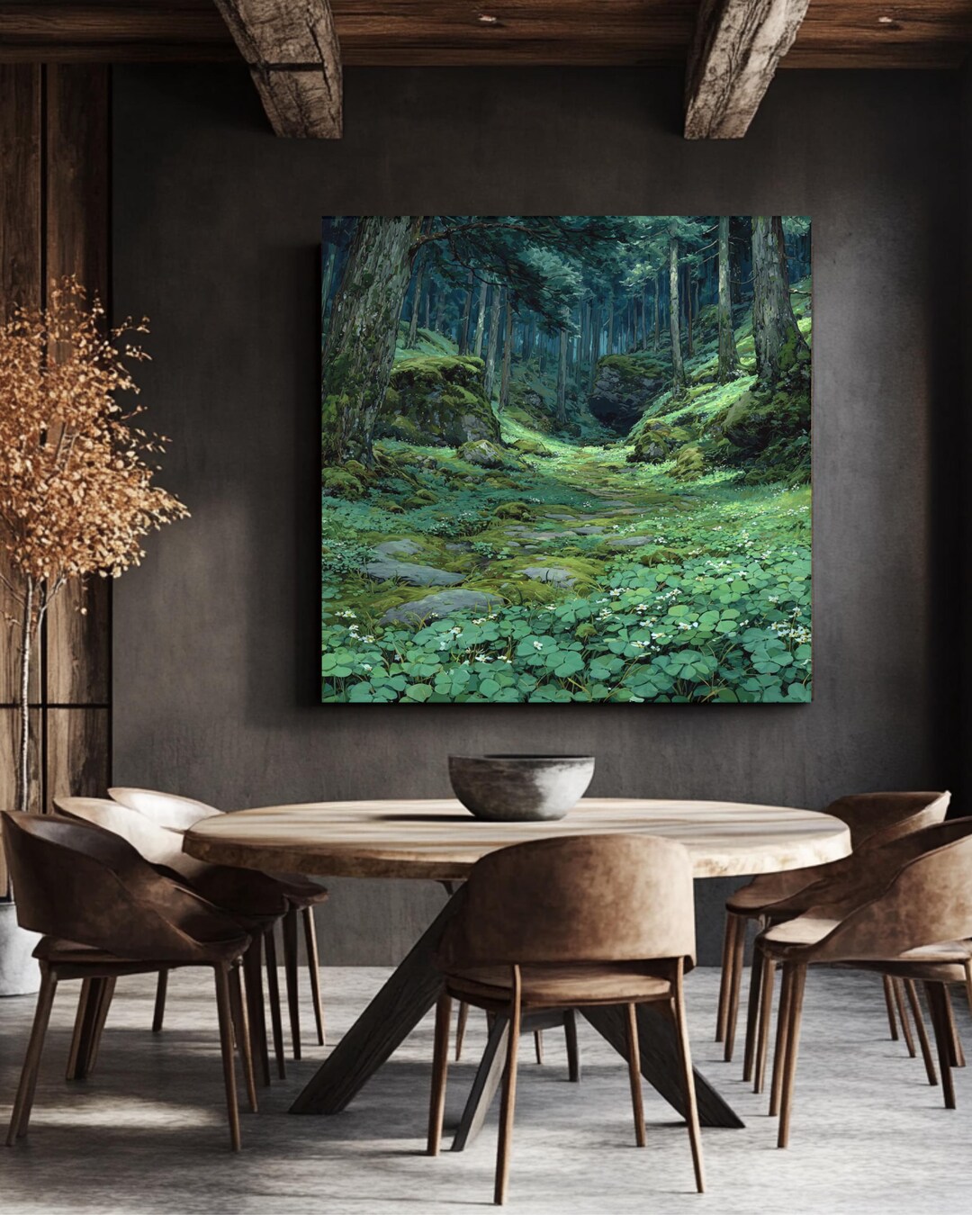 Enchanted Forest Path Wall Art Print, Serene Mossy Woodland Landscape ...