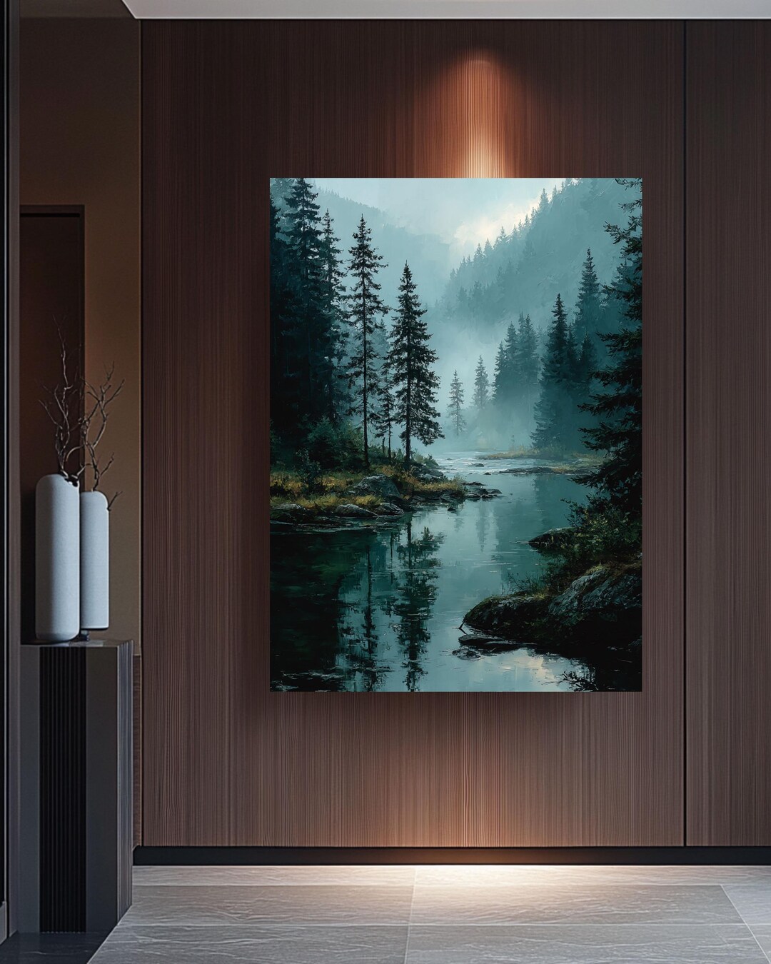 Misty Pine Forest Lake Canvas Print, Rustic Cabin Wall Art - Etsy