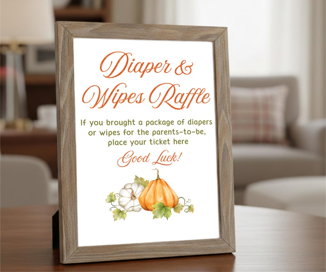 Pumpkin Baby Shower Raffle Sign | Diaper & Wipes Tickets | Autumn Theme ...