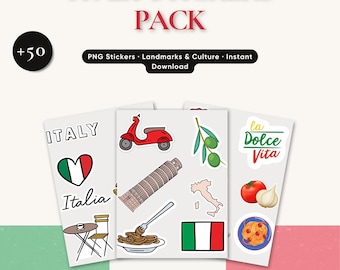 Printable Italy Stickers | Italian Travel Landmarks and Culture Digital Download for Scrapbooking