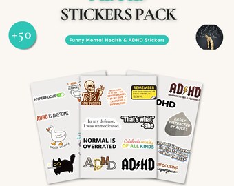 ADHD Stickers Pack (50+ PNG) | Funny Neurodivergent Humor | Digital Stickers for iPad & GoodNotes