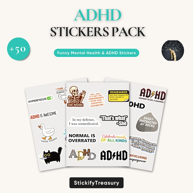 Fun Adhd Sticker ADHD Stickers Pack (50+ PNG) | Funny Neurodivergent Humor | Digital ...