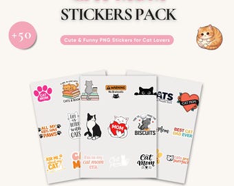 Cat Mom Sticker Bundle, Digital Planner Stickers, 50+ , Instant Download