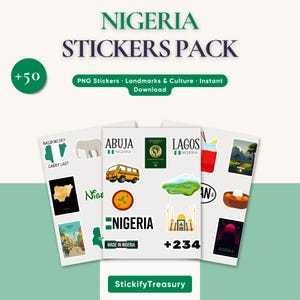 Nigeria klistermärkespaket 50+ PNG | Nigeriansk kultur, Lagos och Abuja, mat, citat, flaggor | Digitala klistermärken