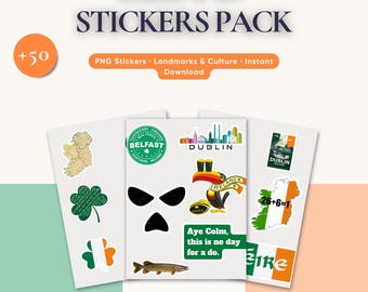 Ireland Sticker Pack – 50+ PNG Stickers • Irish Culture & Landmarks • Printable Travel Stickers
