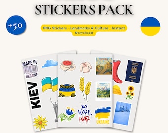 Ukraine Stickers Pack - +50 Digitale PNG Stickers | Ukrainische Kultur, Wahrzeichen und Symbole
