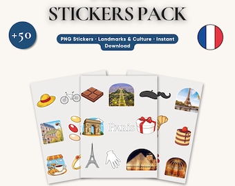 Paris Aufkleber | 50+ Französische Wahrzeichen & Kultur PNG | Eiffelturm, Cafe, Reise