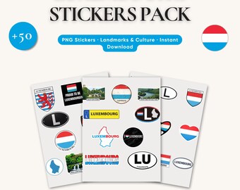 Luxembourg Stickers Pack | 50+ PNG Travel Stickers | Landmarks, Flag & Symbols | Digital Download