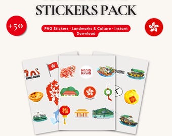 Hong Kong Stickers Pack | HK Landmarks & Culture PNG | Digital Planner Stickers| Travel City Icons