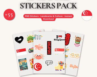 Singapur Aufkleber | SG Slang, Essen & Sehenswürdigkeiten PNG | Digitale Planer Sticker