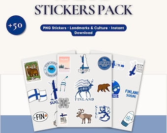 Finland Stickers Bundle • 50+ PNG Scandinavian Icons • Helsinki Lapland Nature Travel Stickers