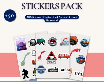 Norway Stickers Pack – 50+ PNG Digital Stickers | Nordic Travel, Fjords, Landmarks, Cities
