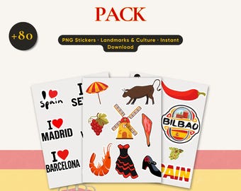 Spain Travel Stickers Pack | 80+ Printable Spanish Landmarks & Culture Designs