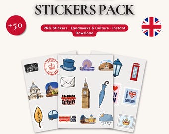 London Aufkleber | 50+ UK Wahrzeichen & British Icons Digitale PNG Aufkleber