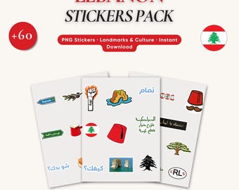 Libanon Aufkleber, digitale Aufkleber der libanesischen Kultur, Zeder, Beirut Icons PNG Bundle