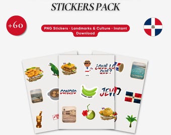 Dominikanische Republik Aufkleber, 60 karibische Lebensmittel-Reise-Symbole, digitaler Download