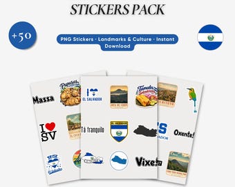 El Salvador Sticker Pack PNG, 50+ digitale Aufkleber, Lateinische Kultur, Essen & Sehenswürdigkeiten