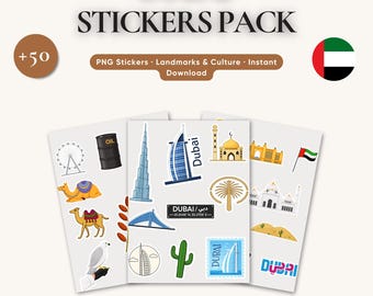 Dubai Stickers (50+) – Reise Sehenswürdigkeiten & Kultur | Digitale PNG Datei