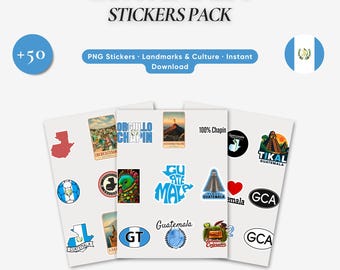 Guatemala Digital Sticker Pack PNG, Chapín Travel Clipart, Culture & Food Designs