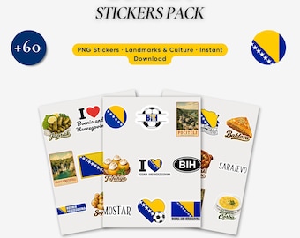 Bosnia and Herzegovina Sticker Pack PNG, Bosnia Travel & Food Digital Stickers