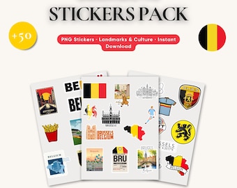 Belgien Reise Sticker Pack | 50+ Brüssel Brügge Ghent PNG Aufkleber | Digitaler Download für iPad & Scrapbooking