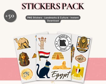 Egypt Sticker Pack, 50+ PNG Pharaoh Pyramids Hieroglyphs Clipart