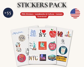 New York Stickers Pack | NYC Landmarks & City Icons PNG | Travel, Journal, Planner, Laptop