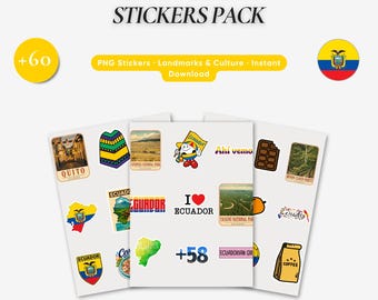 Ecuador Sticker Pack PNG, Lateinische Reiseaufkleber, Essen & Wahrzeichen Aufkleber, Cricut Printable