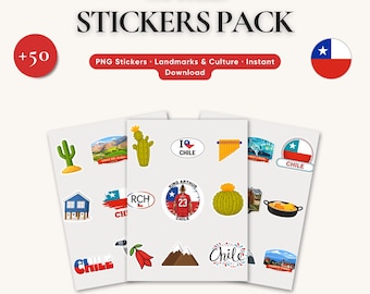 Chile Aufkleber Pack | 50+ PNG Reise-Icons | Sehenswürdigkeiten, Kultur & Nationale Symbole