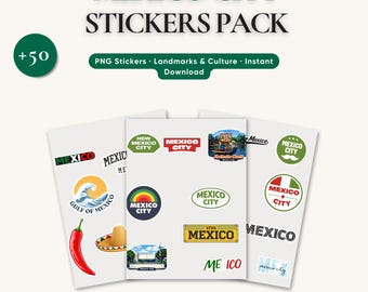 Mexico City Sticker Bundle PNG | 50 Mexico Travel Stickers Pack