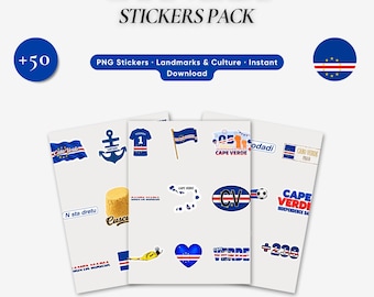 Cape Verde Sticker Pack PNG, Cabo Verde Islands Travel Digital Download
