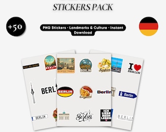 Berlin Digital Sticker Pack, 50+ PNGs, German Food, Landmarks, Transit & City Icons