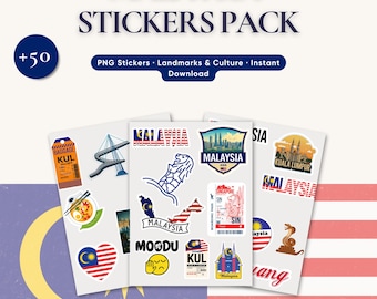 Malaysia Digital Sticker Pack – 50+ PNG Travel & Culture Icons – Instant Download