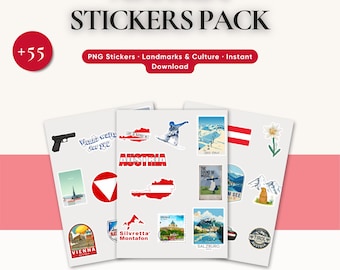 Austria Sticker Pack PNG – 55+ Austria Travel Stickers, Vienna Salzburg Innsbruck, Digital Download