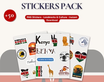 Kenya Travel Sticker Pack PNG – African Wildlife, Landmarks & Culture Stickers (50+ Icons)