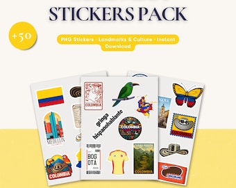 Kolumbien Aufkleber PNG Pack | 50+ Kolumbianische Karte, Städte, Essen, Slang, Kaffee, Sehenswürdigkeiten & Kultur Stickers