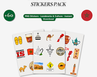 Morocco Travel Stickers PNG Bundle, Moroccan Cities, Culture and Landmark Clipart
