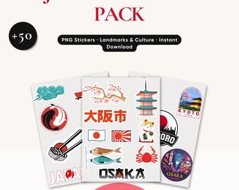 Japan Sticker Pack • Digital Travel Stickers PNG • Japanese Landmarks & Culture