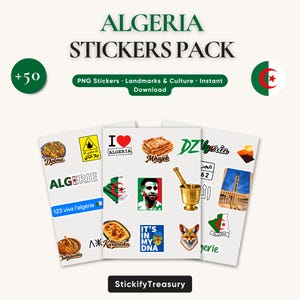Algeria Digital Sticker Pack, 55 PNGs, Travel Food Culture & Landmarks