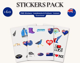 Neuseeland Stickers Set | NZ Travel Pack | Kiwi, Flagge, Karte & Icons | Druckbare digitale Datei