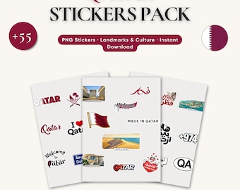 Qatar Stickers Pack | 55+ PNG Digital Stickers | Doha Landmarks, Arabic Quotes, Flag & Culture